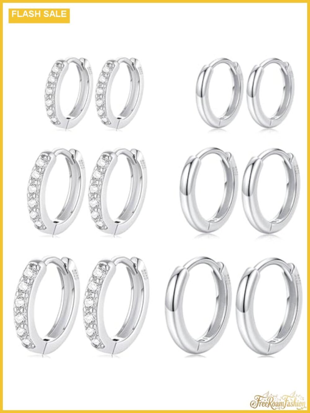 6 Pairs 925 Sterling Silver Small Hoop Earrings for Women, Hypoallergenic CZ